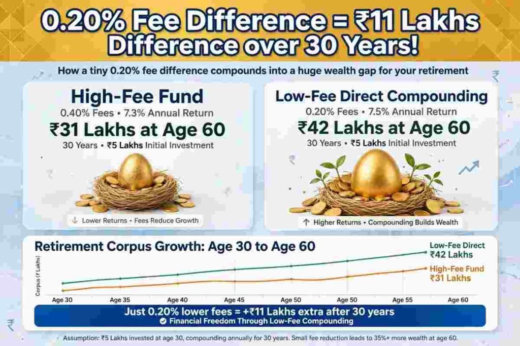 30 year compounding impact of category wise fees on NPS retirement corpus