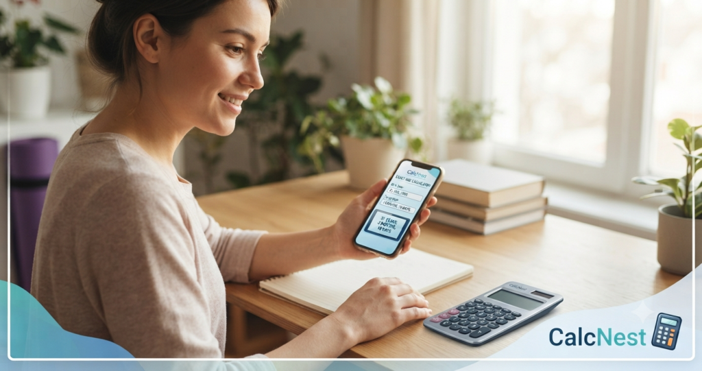 A user checking exact age on smartphone using CalcNest utility tool