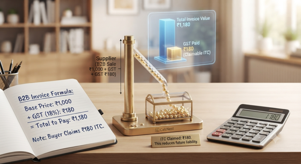 B2B invoice GST calculation and Input Tax Credit ITC flow guide by CalcNest