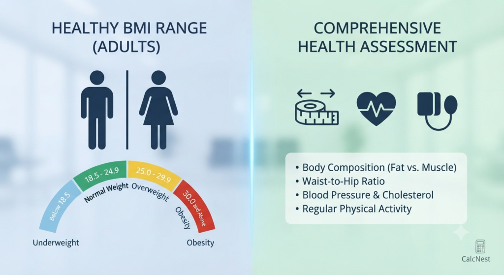 BMI ranges and body mass index chart for adult men and women by CalcNest