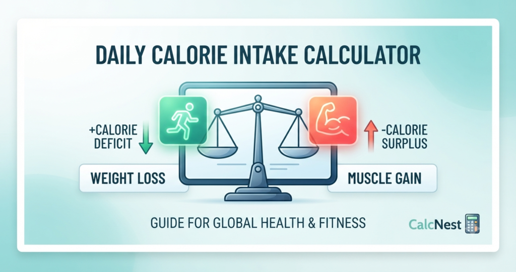 CalcNest daily calorie intake calculator banner for weight loss and muscle gain