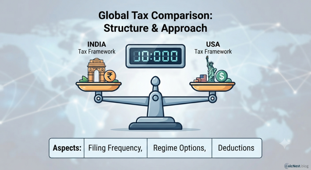 Comparison between India and USA income tax structures by CalcNest