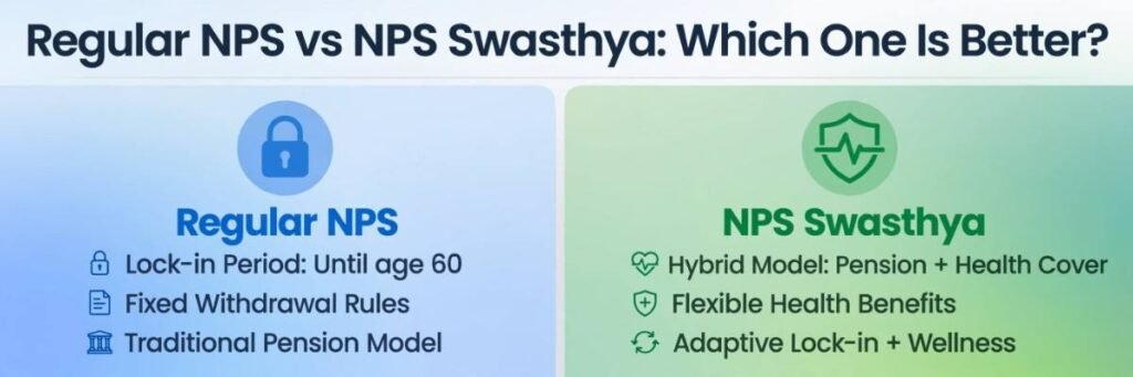 Comparison between regular NPS Tier 1 and NPS Swasthya hybrid model