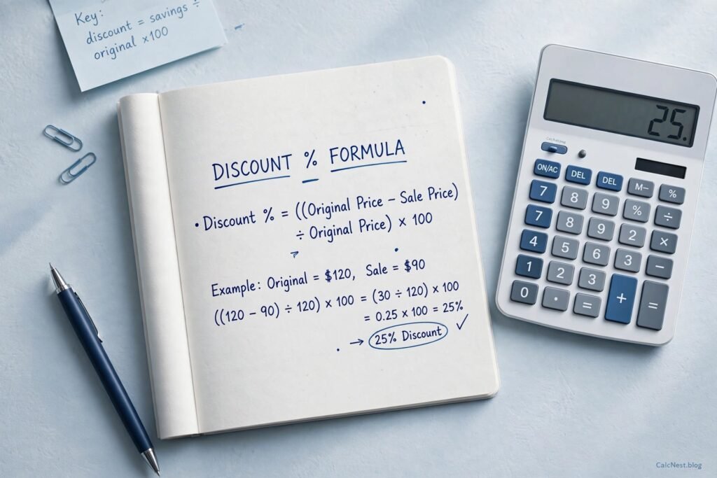 Discount percentage formula and manual calculation steps