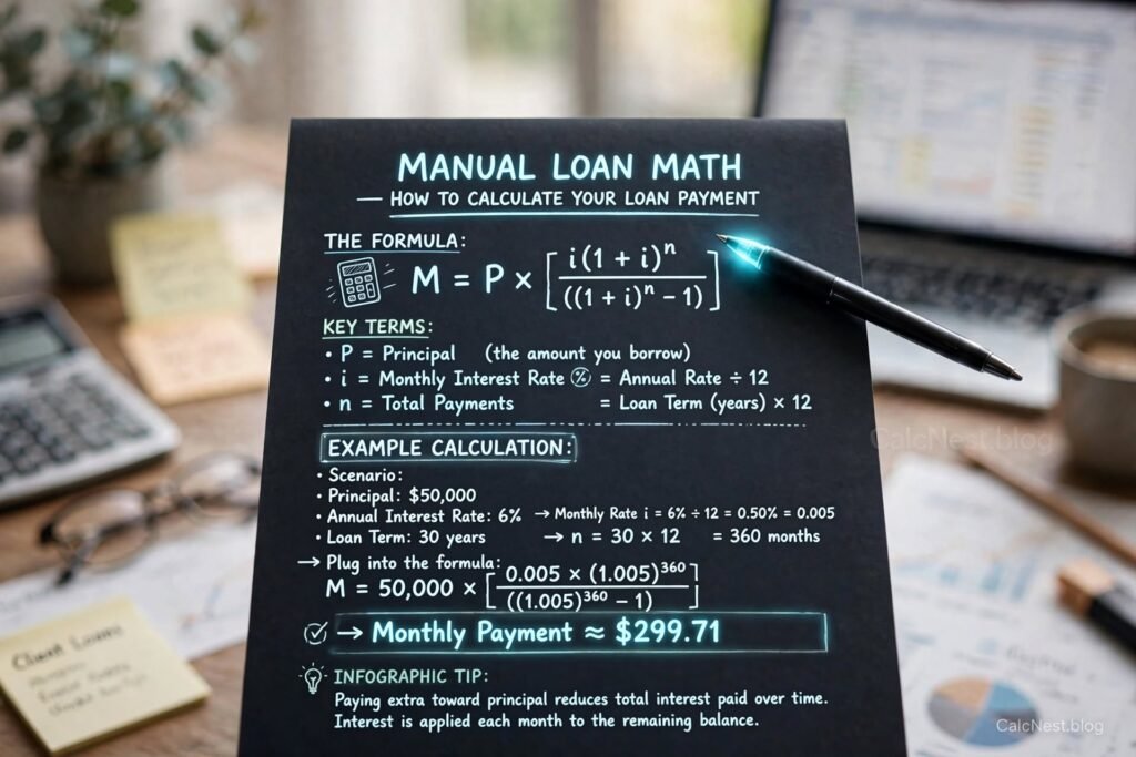 Home loan EMI mathematical formula and manual calculation steps