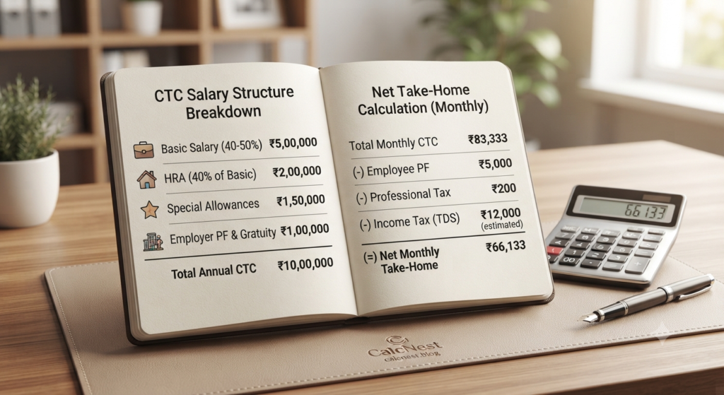 How to calculate net take home salary from CTC guide and formula comparison by CalcNest