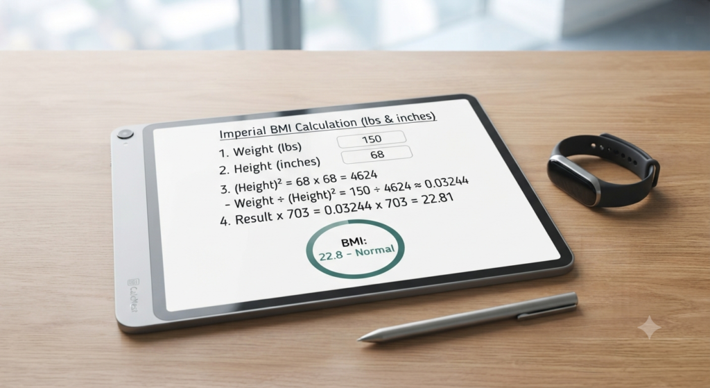 Imperial BMI calculation using pounds and inches with multiplier 703 for CalcNest