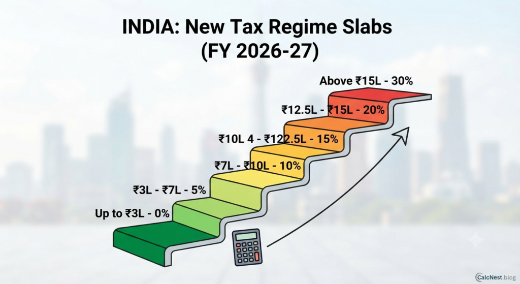 India new income tax slabs and calculation breakdown for FY 2026 27 by CalcNest