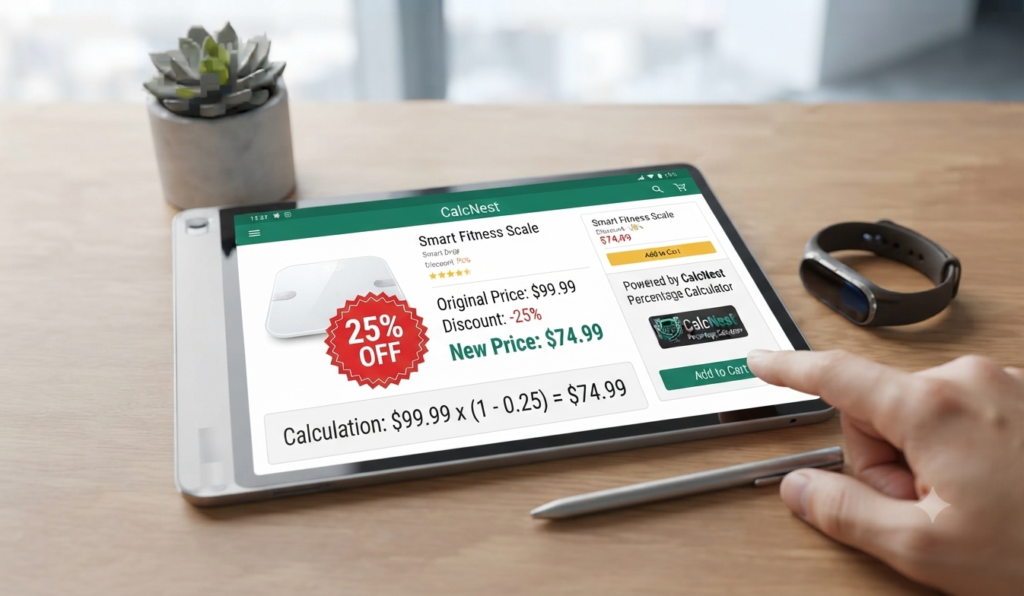 Percentage decrease and discount calculation example on CalcNest