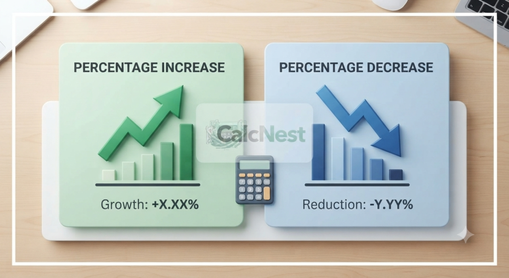 Percentage increase and decrease comparison chart with calculator for CalcNest