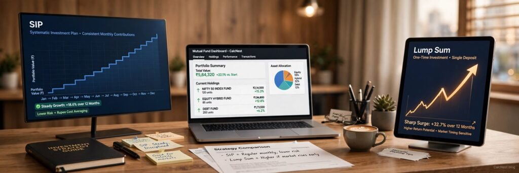 SIP vs Lump Sum investment comparison guide for mutual funds by CalcNest