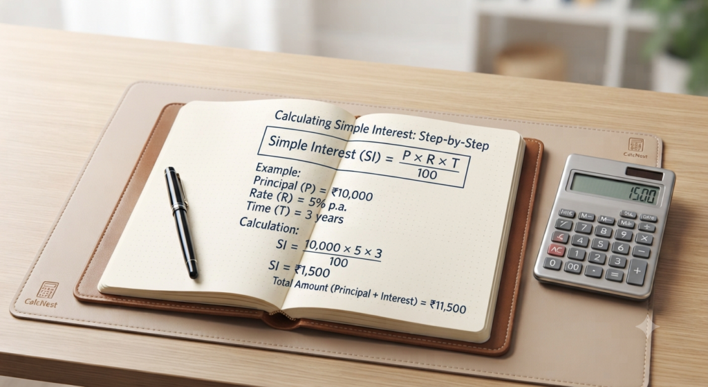 Simple interest formula calculation and step by step example by CalcNest