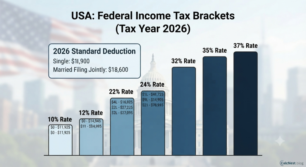 USA federal income tax brackets and standard deductions guide by CalcNest