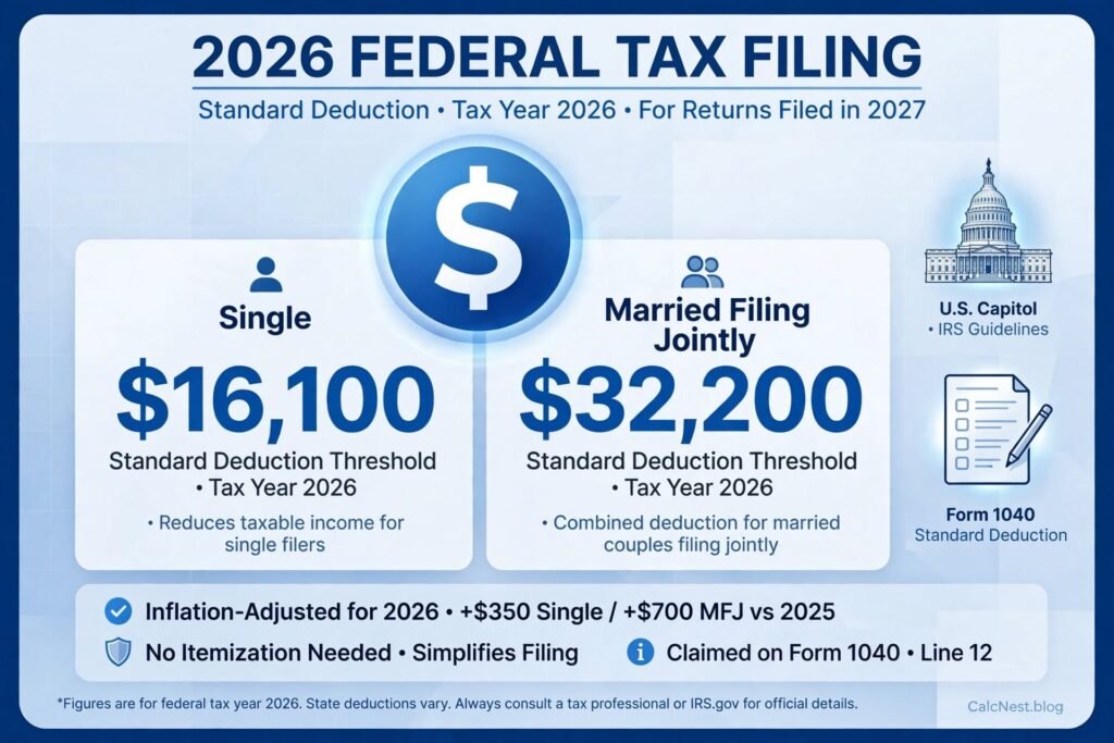 USA federal standard deduction limits for employees and filing status