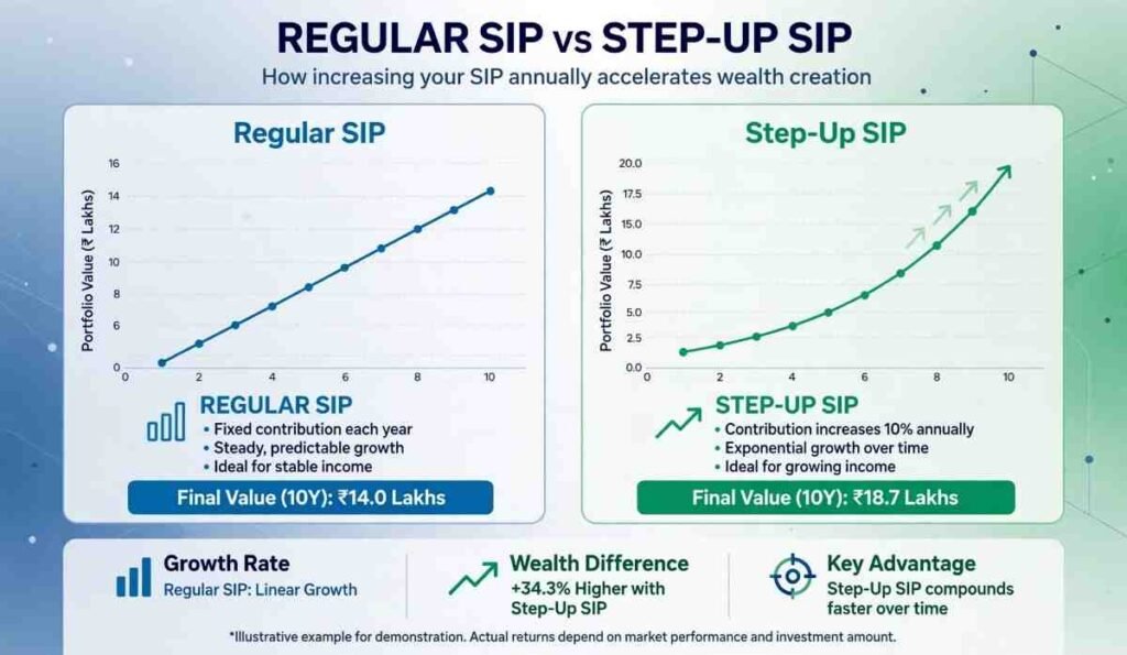 Visual comparison graph of regular sip versus step up sip