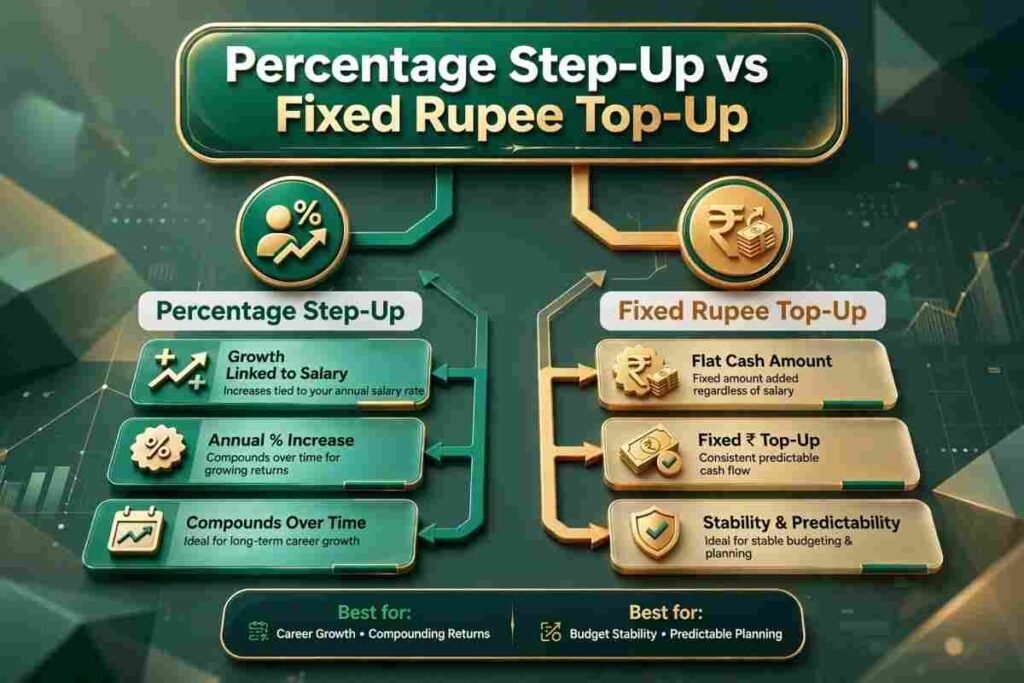Percentage step up sip vs fixed rupee top up sip strategy guide